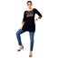 Black Cotton Short Top with Rust Red Traditional Block Print