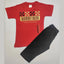 Boys Round Neck Red Short Sleeves T Shirt with 3/4th Black Pant