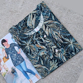 Dark Blue Floral Print Rayon Short Tops With Fancy Buttons