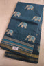 Dark Green Elephant Print Cotton Saree with Plain Blouse Soft Daily Wear Saree for Women