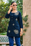 Dark Blue Embroidery Short Tops - Rose1002