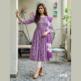 Elegant Umbrella Kurti with Rayon Foil Print Pants & Chanderi Dupatta MP8002