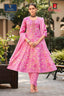 Floral Charm Pink Anarkali Set with Hand-Style Neck Embroidery and Sequence Work Dupatta - Ganpati Geetanjali - 216 | Bavis Clothing
