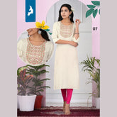 Heavy Rayon Slub Print with Embroidery Yoke Straight Cut Kurti KK07