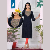 Heavy Rayon Slub Print with Embroidery Yoke Straight Cut Kurti KK08