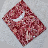 Maroon Floral Print Rayon Short Tops With Fancy Buttons