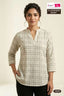 Mystic 9 Classique 2055 women's cream and grey checked shirt with V-slit neckline and three-quarter sleeves