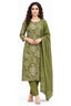 Olive Green Floral Paisley Kurta Pant Set with Striped Dupatta for Women | Bavis Clothing