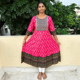 Pink Full Flair Umbrella Kurti with mirror and Embroidery design