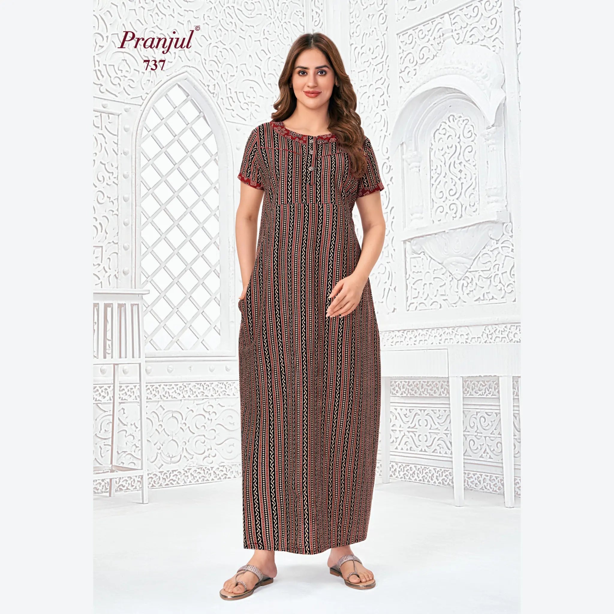 Pranjul Brand Pure Cotton Long Nighties P737 Bavis Clothing