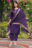 Purple Cotton Straight Kurta Pant Set with Dupatta | Bavis Clothing