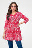 Red Floral Kantha Cotton Flared Tunic Top for Women