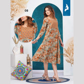 Reyon Print Orange Umbrella Kurti
