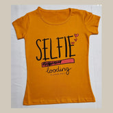 Selfie Printed Mustard yellow Cotton T-shirt for Girls