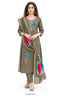 Mushroom Brown Embroidered Vertican Silk Kurta Pant Set with Digital Dupatta