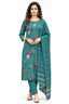 Teal Blue Leaf Print Kurta Pant Set with Striped Dupatta for Women | Bavis Clothing