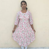 Two Tone Pink Floral Digital Print Long Ghera Kurti