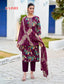 Wine Purple Abstract Print Rayon Salwar Suit with Tie-Dye Dupatta