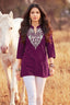 Purple Cotton Embroidered Short Top 3/4 Sleeve Casual Ethnic Tunic