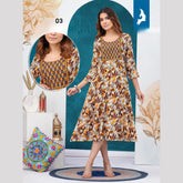 Yellow shade Reyon Print Umbrella Kurti
