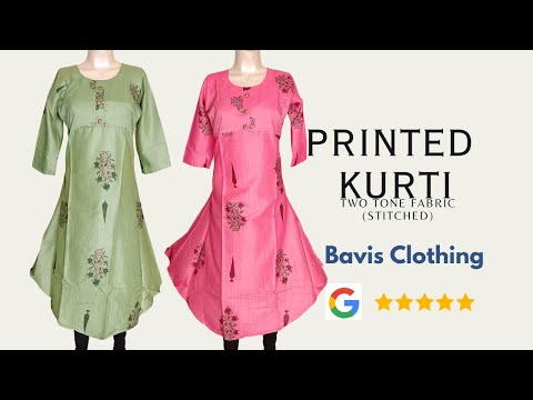 Green Digital Print Two Tone Long Ghera Kurti