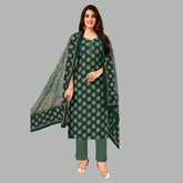 Bottle Green Cotton Kurti Pant with Dupatta - Elegant Women's Fashion