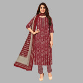 Dark Red Cotton Kurti Set - Women's Fashion