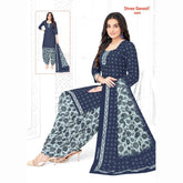 Dark Blue Printed Kurti with Pale Aqua Patiala Pant and Dupatta - Cotton Fabric