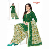 Evergreen Printed Kurti with Green White Patiala Pant and Dupatta - Cotton Fabric