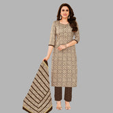Warm Grey Kurti Set with Brown Pant - Women's Fashion
