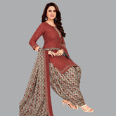 Brown Cotton Kurta Set with Grey Patiala Pant and Dupatta for Women
