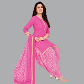 Dark Pink Cotton Kurta with Floral Patiala Pant and Dupatta