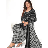 Black A Line Cotton Kurti with Grey Patiala Pant and Dupatta