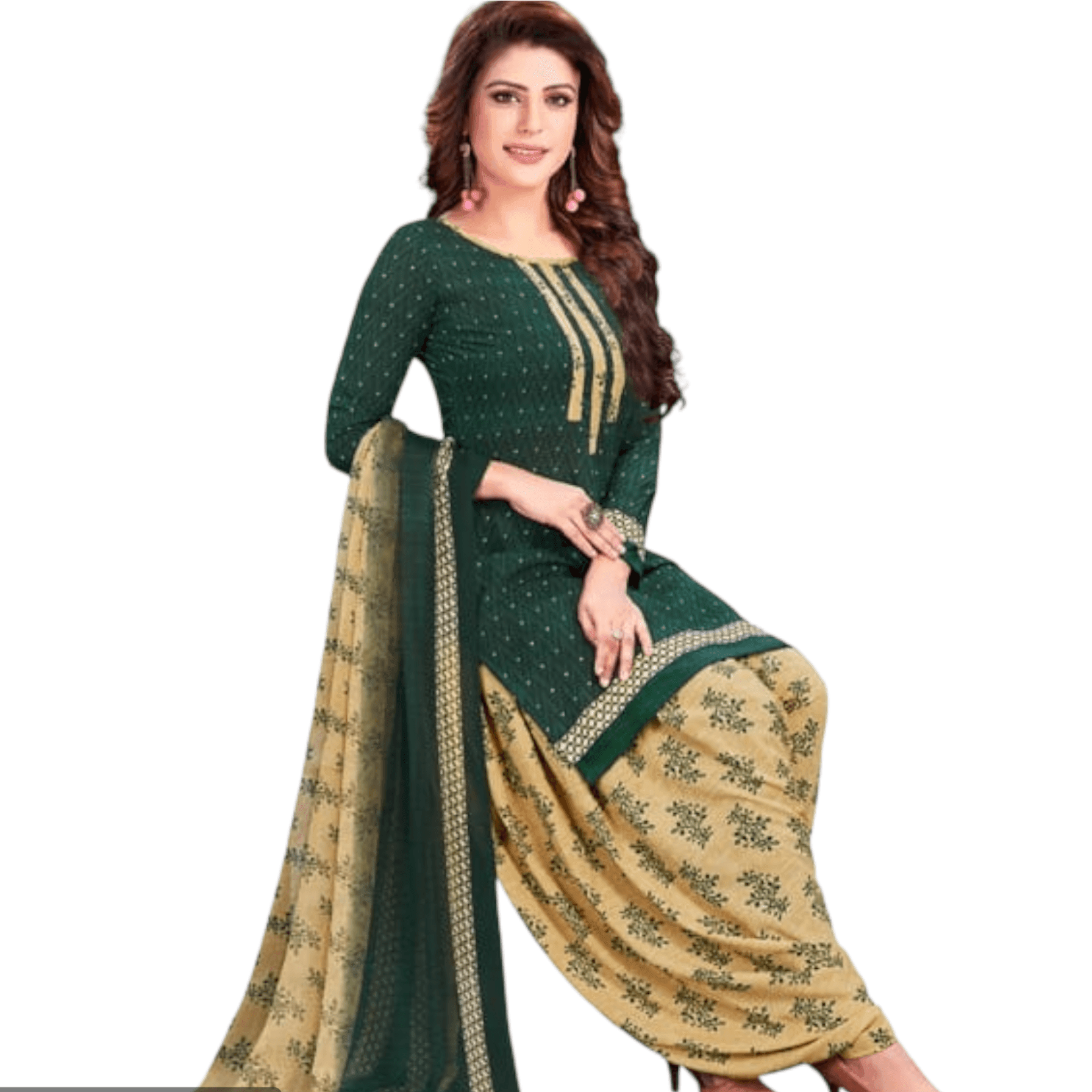 Bottle Green Salwar Top Yellow Orange Patiala Suit – Buy now