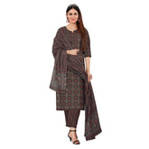 Brown Ajrakh Print Jaipur Kurta Pant Dupatta Set