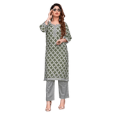 Olive Green Duo: Cotton Kurti and Pant - Bavis Clothing