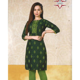 Dark Green Embroidered Rayon Casual Kurti for Women