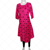 Dark Pink Long Ghera Digital Print Rayon Kurti