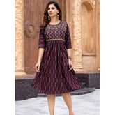Light Chocolate Cosmos Fancy Rayon Kurti with Sequence Work