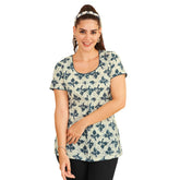 Light Grey U Neck Printed Casual Short Tops for Women
