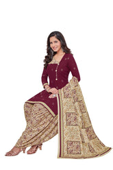 Maroon Top with Ash Bottom and Dupatta.Safe to Skin Cotton Patiala Dress Material Sets. - Bavis Clothing