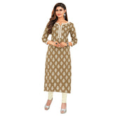 Pale Brown Straight Fit Long Kurti with Crochet Lace Work
