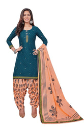 Premium Cotton U-Neck Deep Teal Top with Peachy Pink Patilaya Pant and Cotton Dupatta - Bavis Clothing