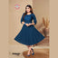 Prussian Blue Fancy Rayon Print Kurti with Embroidery