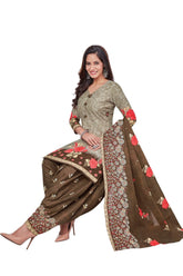 Pure Cotton Warm Grey Top with Congo Brown Patilaya Pant and Cotton Dupatta(Readymade/Stitched) - Bavis Clothing