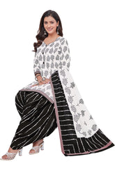 Pure Cotton White Sweetheat Neck Top with Black Patilaya Pant and Dupatta(Readymade/Stitched). - Bavis Clothing