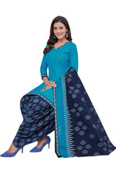 Rich Electric Blue Top with Navy Blue Bottom and Dupatta. Premium Cotton Patiyala Dress. - Bavis Clothing