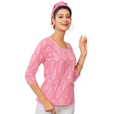 Rose Pink U Neck Short Tops for Women