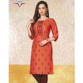Sunrise Orange Embroidered Rayon Casual Kurti for Women