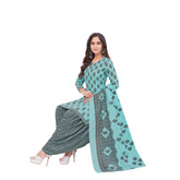 Cotton Bluish Cyan Top with Tealish Blue Patilaya Pant and Dupatta